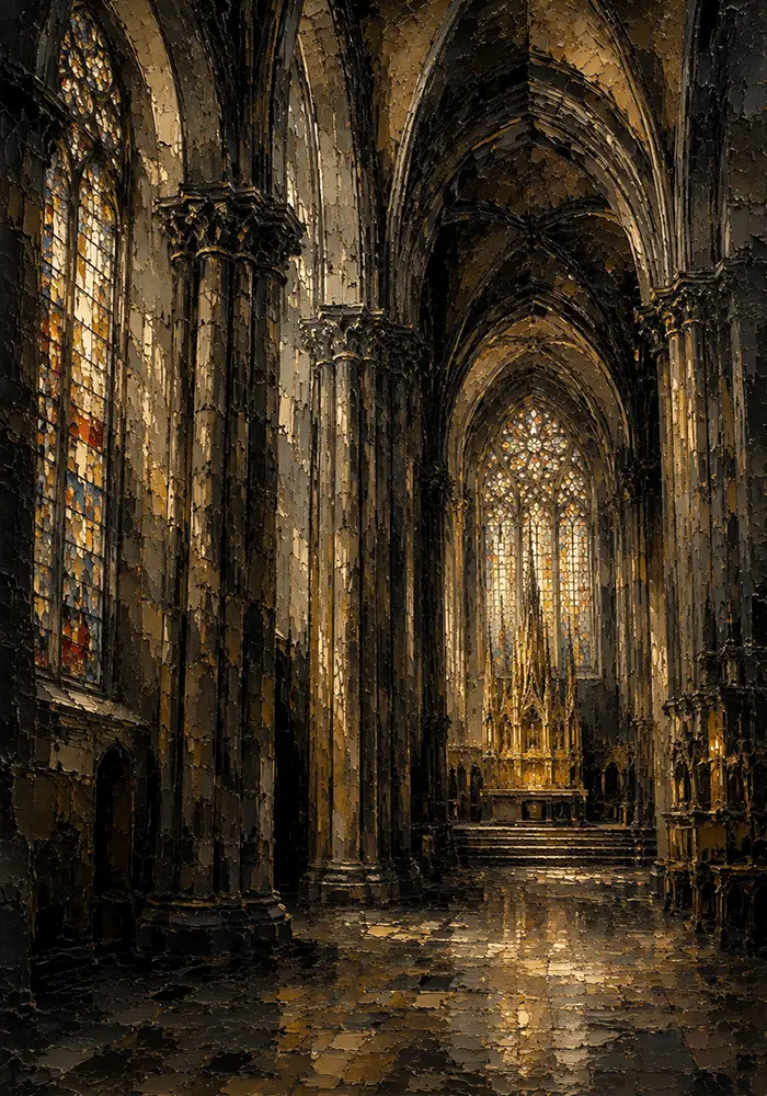 Charcoal & Muted Gold Gothic Cathedral Wall Art Canvas Print