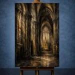 Charcoal & Muted Gold Gothic Cathedral Wall Art Canvas Print - Image 2