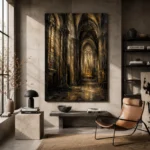 Charcoal & Muted Gold Gothic Cathedral Wall Art Canvas Print - Image 3