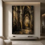 Charcoal & Muted Gold Gothic Cathedral Wall Art Canvas Print - Image 4