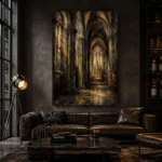 Charcoal & Muted Gold Gothic Cathedral Wall Art Canvas Print - Image 5