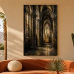 Charcoal & Muted Gold Gothic Cathedral Wall Art Canvas Print - Image 6