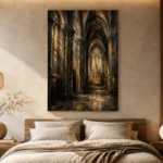 Charcoal & Muted Gold Gothic Cathedral Wall Art Canvas Print - Image 8