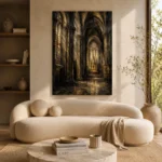 Charcoal & Muted Gold Gothic Cathedral Wall Art Canvas Print - Image 9