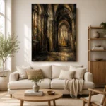 Charcoal & Muted Gold Gothic Cathedral Wall Art Canvas Print - Image 10