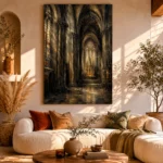 Charcoal & Muted Gold Gothic Cathedral Wall Art Canvas Print - Image 11