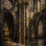 Stone Gray & Muted Gold Gothic Cathedral Wall Art Canvas Print
