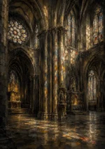 Stone Gray & Muted Gold Gothic Cathedral Wall Art Canvas Print