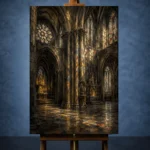 Stone Gray & Muted Gold Gothic Cathedral Wall Art Canvas Print - Image 2