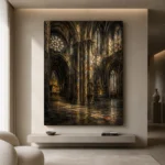 Stone Gray & Muted Gold Gothic Cathedral Wall Art Canvas Print - Image 4