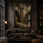 Stone Gray & Muted Gold Gothic Cathedral Wall Art Canvas Print - Image 5