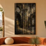 Stone Gray & Muted Gold Gothic Cathedral Wall Art Canvas Print - Image 6