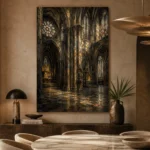 Stone Gray & Muted Gold Gothic Cathedral Wall Art Canvas Print - Image 7