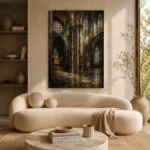 Stone Gray & Muted Gold Gothic Cathedral Wall Art Canvas Print - Image 9