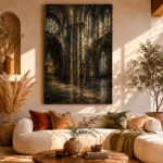 Stone Gray & Muted Gold Gothic Cathedral Wall Art Canvas Print - Image 11