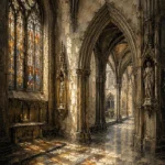Pale Stone & Charcoal Gothic Cathedral Wall Art Canvas Print