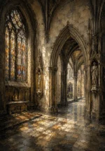 Pale Stone & Charcoal Gothic Cathedral Wall Art Canvas Print