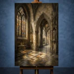 Pale Stone & Charcoal Gothic Cathedral Wall Art Canvas Print - Image 2