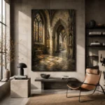 Pale Stone & Charcoal Gothic Cathedral Wall Art Canvas Print - Image 3