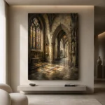 Pale Stone & Charcoal Gothic Cathedral Wall Art Canvas Print - Image 4