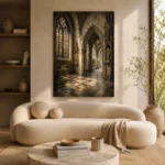 Pale Stone & Charcoal Gothic Cathedral Wall Art Canvas Print - Image 9
