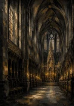 Charcoal & Muted Gold Gothic Cathedral Wall Art Canvas Print