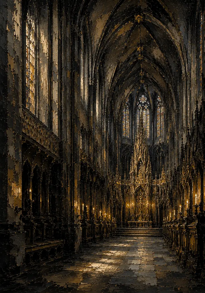 Charcoal & Muted Gold Gothic Cathedral Wall Art Canvas Print