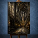 Charcoal & Muted Gold Gothic Cathedral Wall Art Canvas Print - Image 2