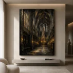 Charcoal & Muted Gold Gothic Cathedral Wall Art Canvas Print - Image 4