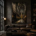 Charcoal & Muted Gold Gothic Cathedral Wall Art Canvas Print - Image 5