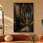 Charcoal & Muted Gold Gothic Cathedral Wall Art Canvas Print - Image 6