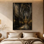 Charcoal & Muted Gold Gothic Cathedral Wall Art Canvas Print - Image 8