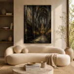 Charcoal & Muted Gold Gothic Cathedral Wall Art Canvas Print - Image 9