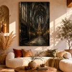 Charcoal & Muted Gold Gothic Cathedral Wall Art Canvas Print - Image 11