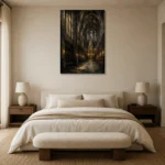 Charcoal & Muted Gold Gothic Cathedral Wall Art Canvas Print showcased in an elegant minimalist interior