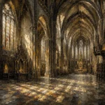 Stone & Muted Gold Panoramic Gothic Cathedral Wall Art Canvas Print