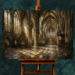 Stone & Muted Gold Panoramic Gothic Cathedral Wall Art Canvas Print - Image 2