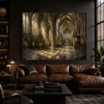 Stone & Muted Gold Panoramic Gothic Cathedral Wall Art Canvas Print - Image 4