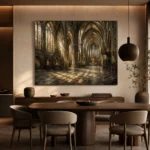 Stone & Muted Gold Panoramic Gothic Cathedral Wall Art Canvas Print - Image 5