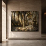 Stone & Muted Gold Panoramic Gothic Cathedral Wall Art Canvas Print - Image 6