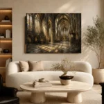 Stone & Muted Gold Panoramic Gothic Cathedral Wall Art Canvas Print - Image 7