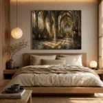 Stone & Muted Gold Panoramic Gothic Cathedral Wall Art Canvas Print - Image 9