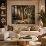 Stone & Muted Gold Panoramic Gothic Cathedral Wall Art Canvas Print - Image 10