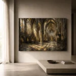 Stone & Muted Gold Panoramic Gothic Cathedral Wall Art Canvas Print - Image 11