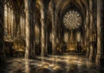 Pale Stone & Charcoal Rose Window Gothic Cathedral Wall Art Canvas Print