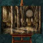 Pale Stone & Charcoal Rose Window Gothic Cathedral Wall Art Canvas Print - Image 2