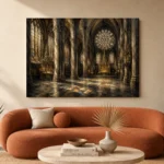 Pale Stone & Charcoal Rose Window Gothic Cathedral Wall Art Canvas Print - Image 3