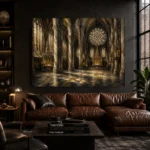 Pale Stone & Charcoal Rose Window Gothic Cathedral Wall Art Canvas Print - Image 4