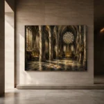 Pale Stone & Charcoal Rose Window Gothic Cathedral Wall Art Canvas Print - Image 6