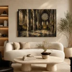 Pale Stone & Charcoal Rose Window Gothic Cathedral Wall Art Canvas Print - Image 7